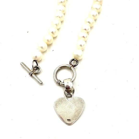 Genuine Pearl Necklace Sterling Silver Heart Pendant Toggle Clasp - Picture 11 of 11